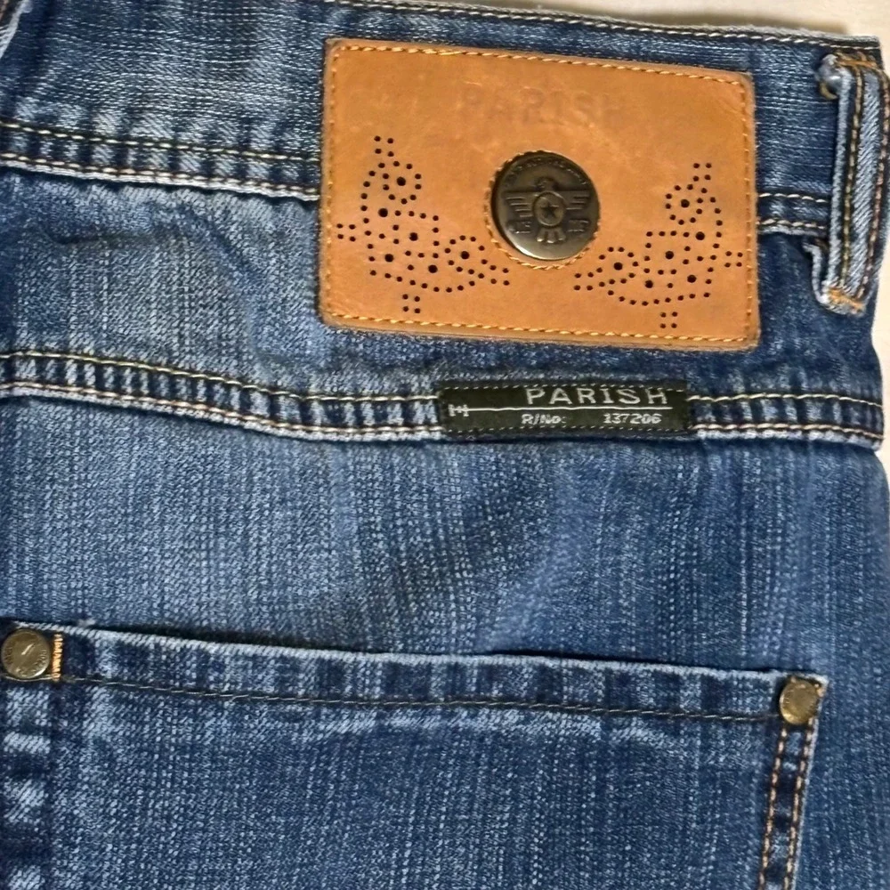Parish Nation Mens Distressed Denim Shorts Blue Size 36 Raw Hem Embroidered‎